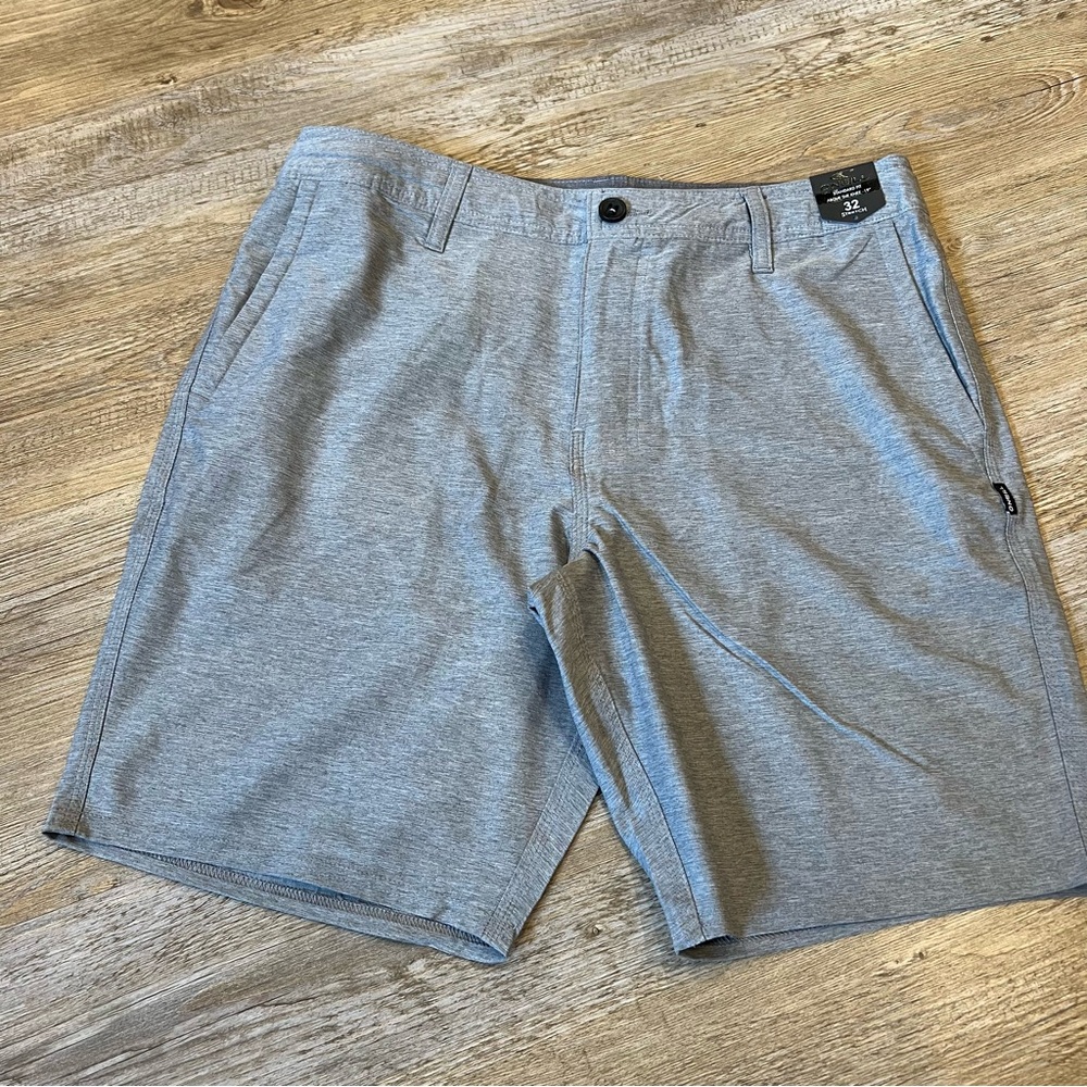O'Neill Heather Gray Flat Front Hybrid Shorts 19” Size 32 new